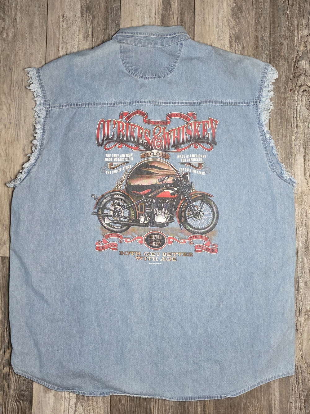 Lighting Clothing Vtg Y2K Motorcycle 'Bikers & Whiskey' Denim Vest Sz 2XL (2006)